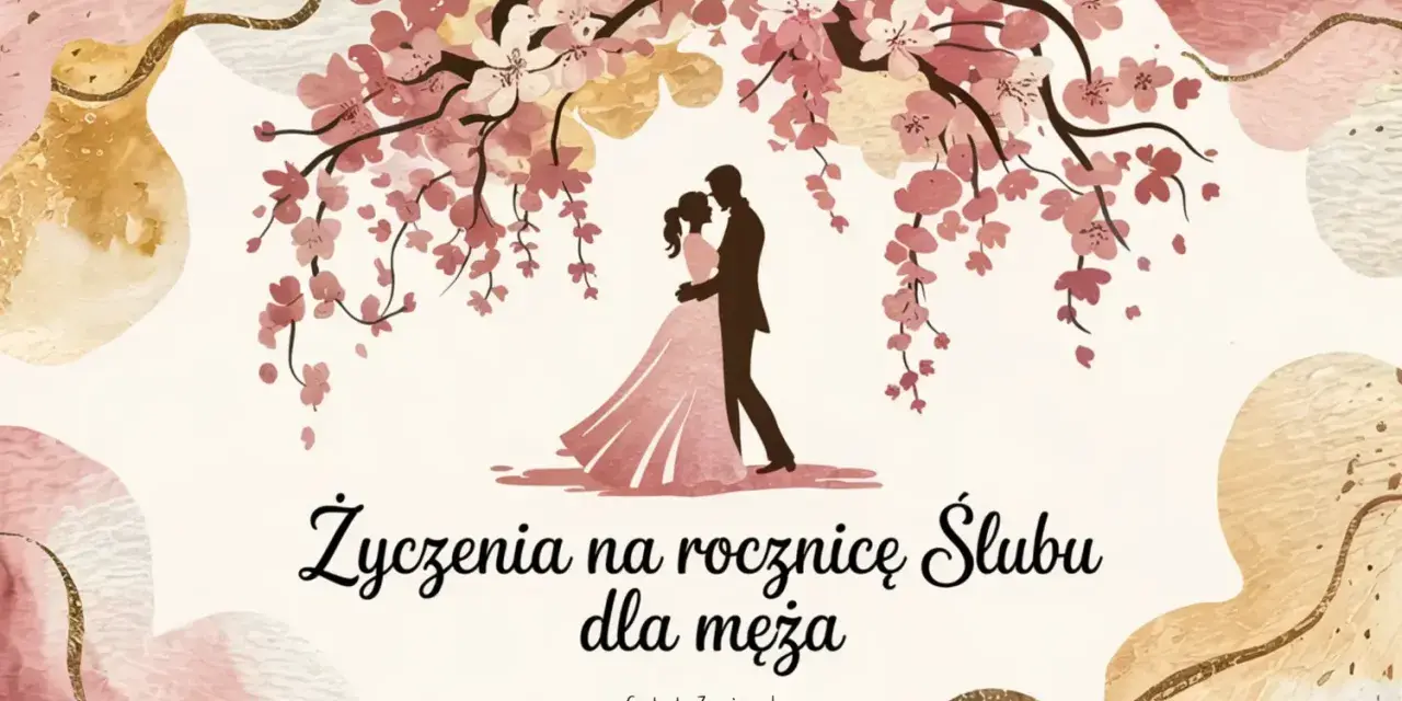 Para młoda pod kwitnącą wiśnią. Oryginalne życzenia na rocznicę ślubu dla męża.