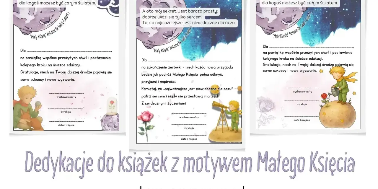 Dedykacja do książki na ślub z Małym Księciem. Wzory z cytatami i ilustracjami.