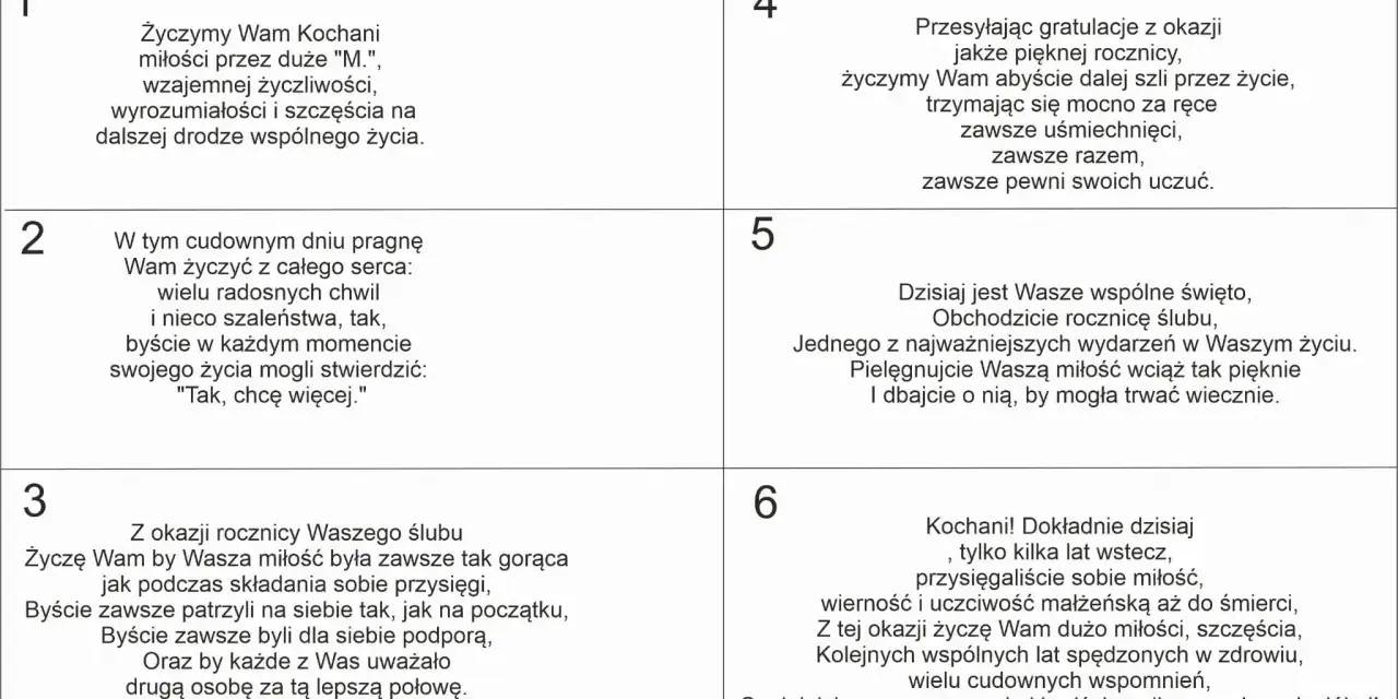 Zbiór życzeń na 5 rocznicę ślubu. Znajdziesz tu inspiracje, by wyrazić miłość i życzyć szczęścia na dalsze wspólne lata.