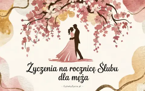 Para młoda pod kwitnącą wiśnią. Oryginalne życzenia na rocznicę ślubu dla męża.