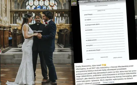 Ślub w kościele wymaga listy pieśni. Od 2027 roku nowożeńcy z Diecezji Włocławskiej muszą przedstawić proboszczowi planowane pieśni na ślub.