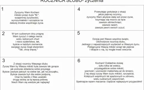 Zbiór życzeń na 5 rocznicę ślubu. Znajdziesz tu inspiracje, by wyrazić miłość i życzyć szczęścia na dalsze wspólne lata.