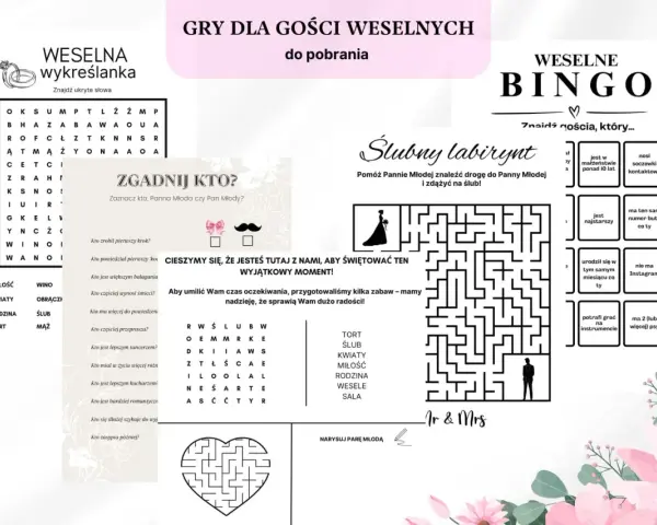 Gry weselne: wykreślanka, bingo, labirynt i zgadywanki. Zabawy dla gości, by umilić czas i sprawić radość.
