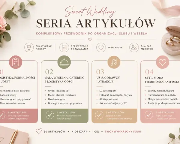 Przewodnik po organizacji ślubu i wesela: logistyka, sala, usługodawcy, styl. Wszystko, co potrzebne do zaplanowania idealnej ceremonii zaślubin.