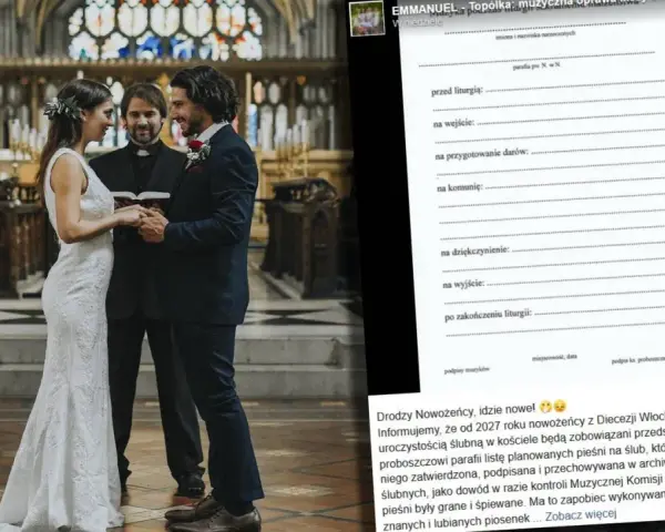 Ślub w kościele wymaga listy pieśni. Od 2027 roku nowożeńcy z Diecezji Włocławskiej muszą przedstawić proboszczowi planowane pieśni na ślub.