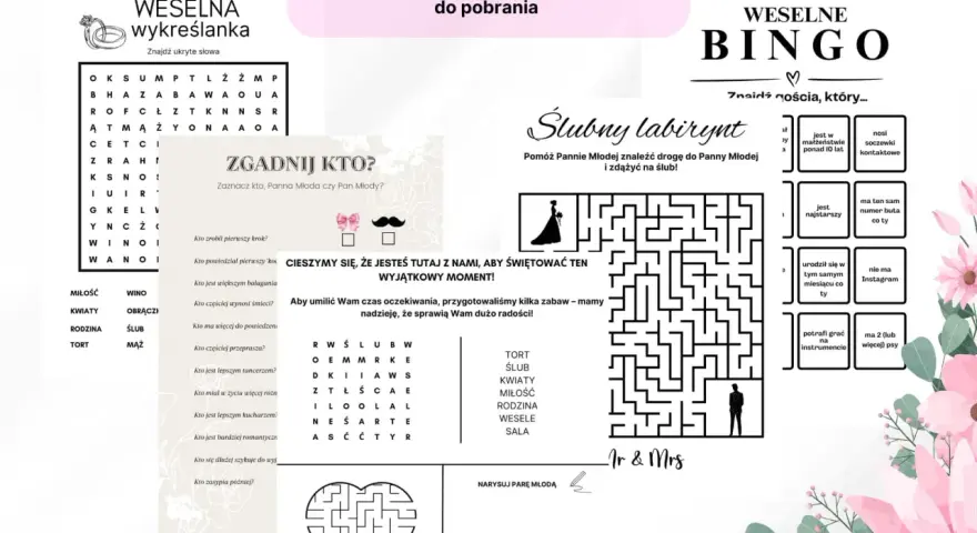 Gry weselne: wykreślanka, bingo, labirynt i zgadywanki. Zabawy dla gości, by umilić czas i sprawić radość.