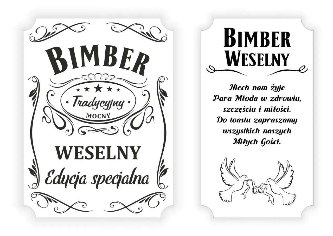 Etykiety na weselny bimber: 