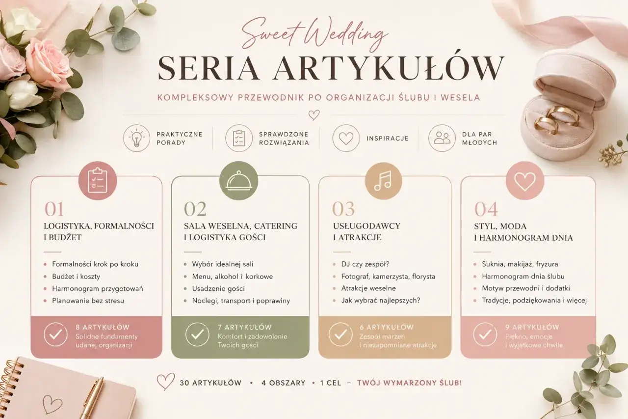Planowanie ceremonii zaślubin: przewodnik po logistyce, sali, usługodawcach i stylu. Wszystko, by Twój wymarzony ślub był perfekcyjny.